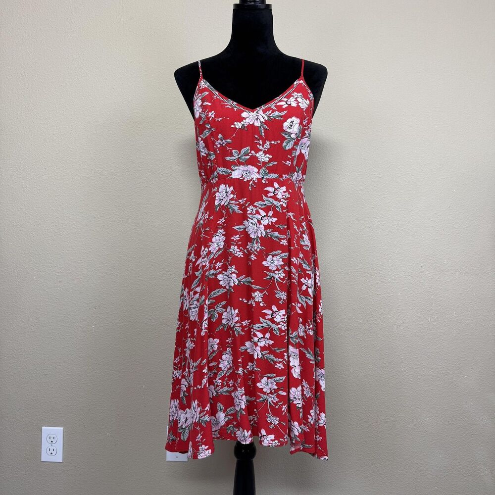 Lulus Dress Womens Medium Red Floral V Neck Fit & Flare Mini Sundress Summer